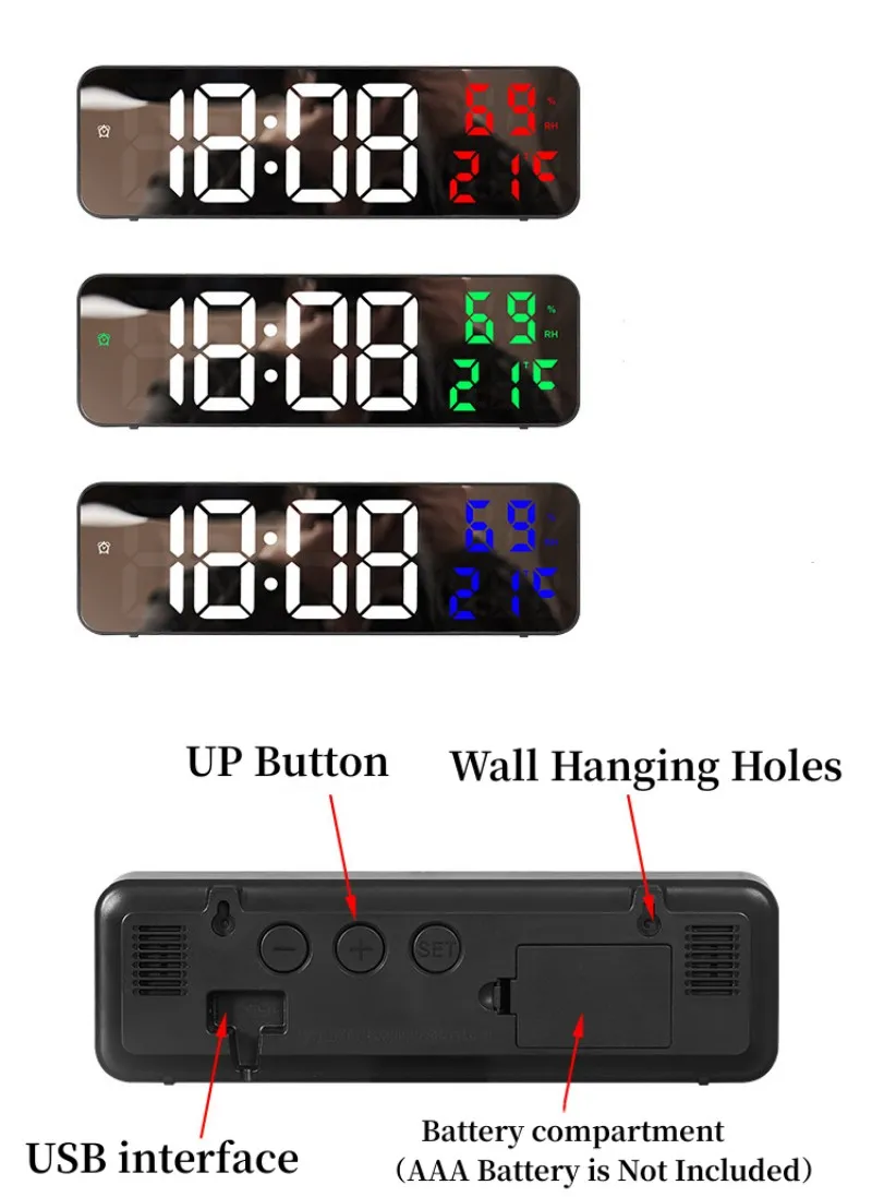 9 Inch Large Digital Wall Clock Temperature and Humidity Display Night Mode Table Alarm Clock 12/24H Electronic LED Clock 9 Inch Large Digital Wall Clock Temperature and Humidity Display Night Mode Table Alarm Clock 12/24H Electronic LED Clock