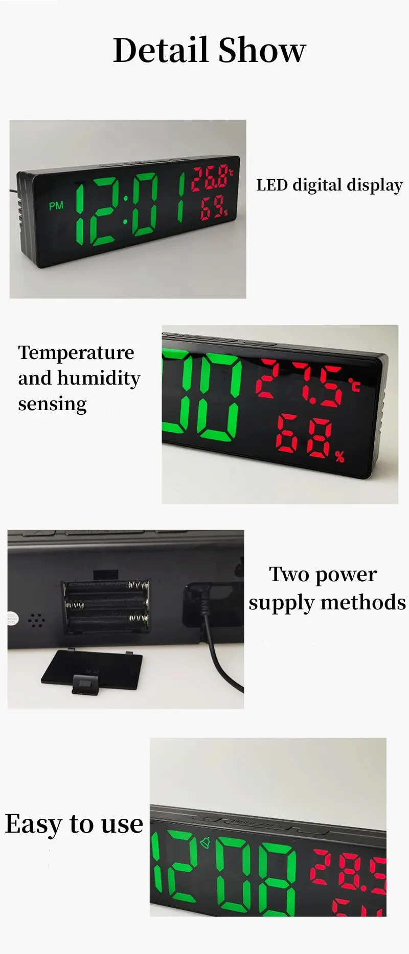 9 Inch Large Digital Wall Clock Temperature and Humidity Display Night Mode Table Alarm Clock 12/24H Electronic LED Clock 9 Inch Large Digital Wall Clock Temperature and Humidity Display Night Mode Table Alarm Clock 12/24H Electronic LED Clock