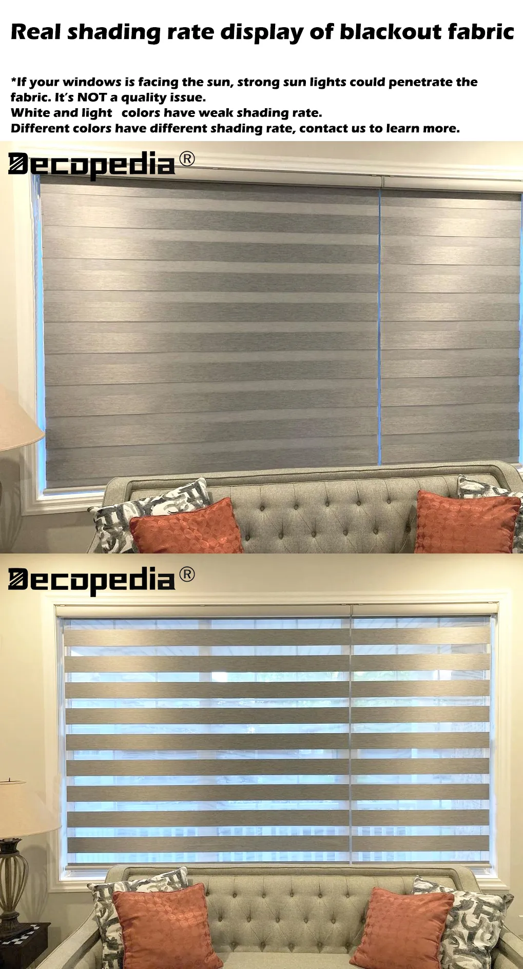 Decopedia Custom Made Zebra Blinds for Windows Motorized Roller Blinds Blackout Day and Night Window Blinds for Sliding Door