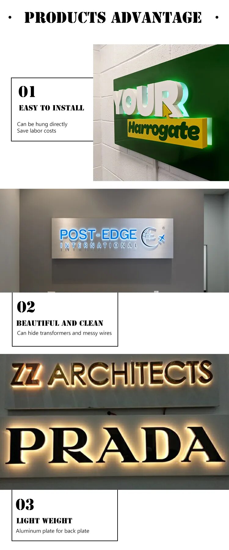 Hotel Office Building Sign Custom Illuminated Sign Letter For Business Outdoor 3D Store Backlit Logo Sign