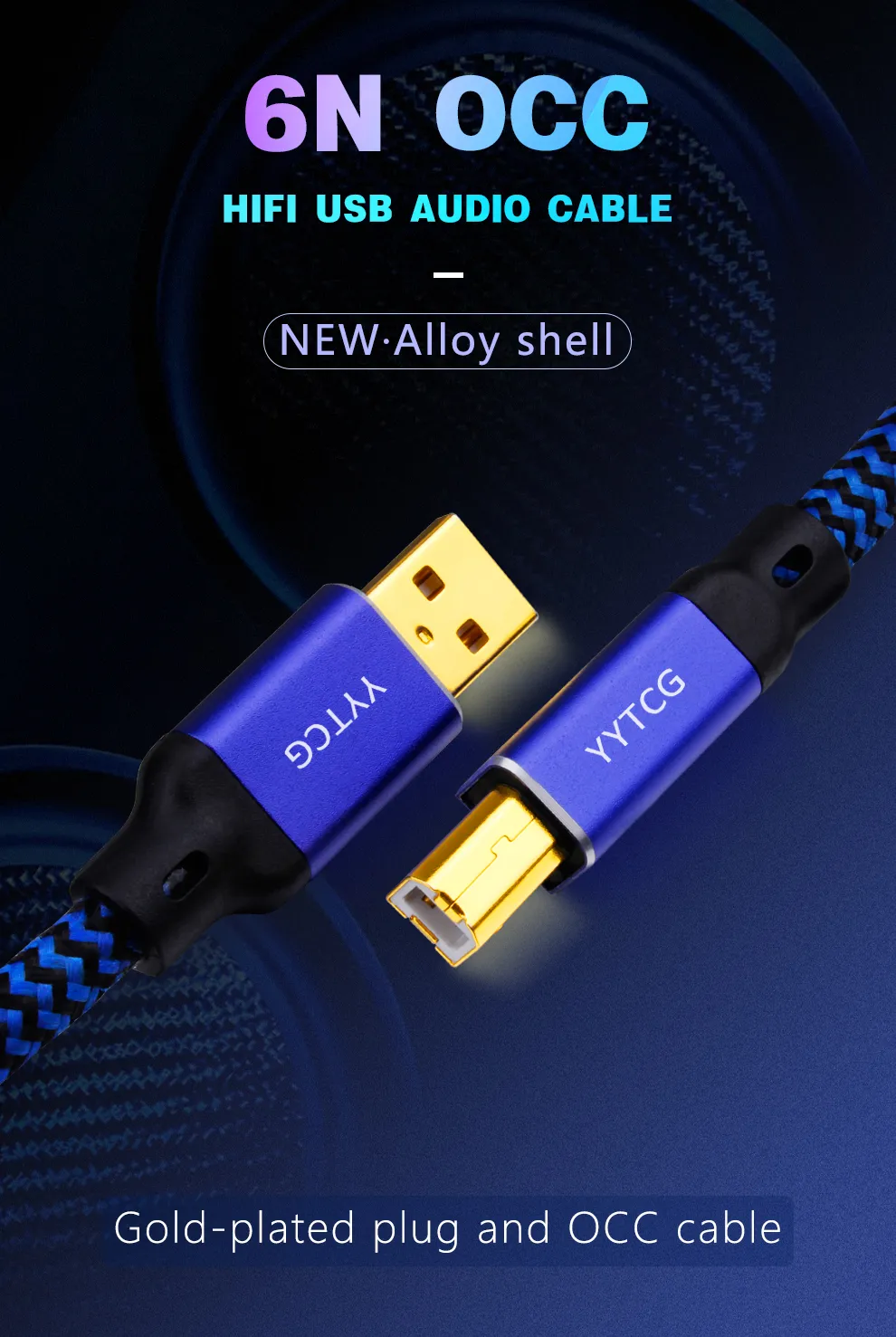 YYTCG Hifi USB Cable DAC A-B A-C A-A C-B C-C Alpha 6N OCC Digital AB Audio A to B high-end Type A to Type B Hifi Data Cable