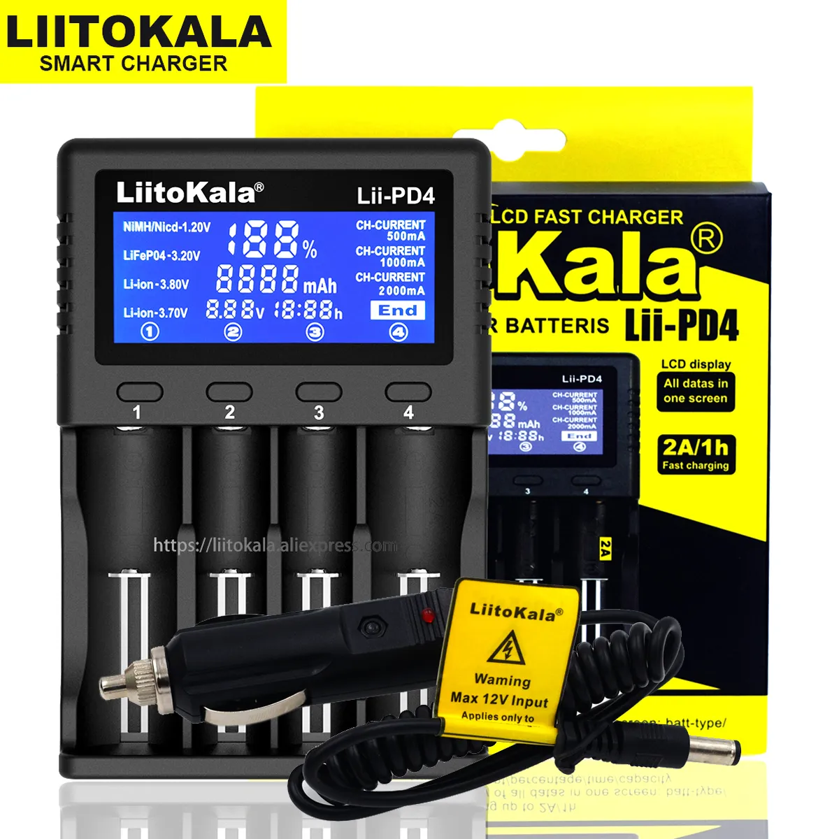 Liitokala Lii-PD2 Lii-PD4 18650 Battery Charger,3.7V 26650 18350 16340 18500 14500 1.2V NI-MH AA AAA LCD Multifunction Charger