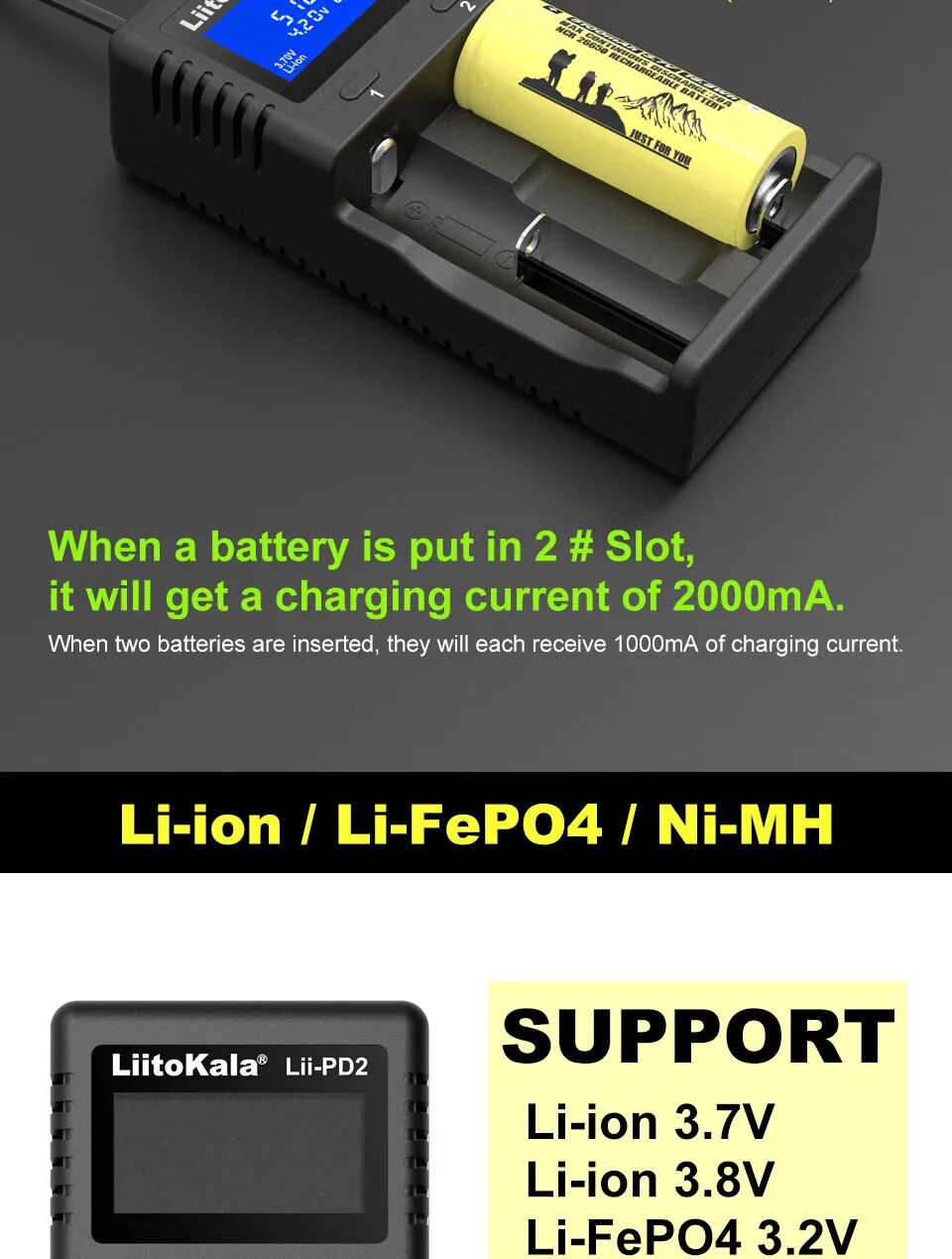 Liitokala Lii-PD2 Lii-PD4 18650 Battery Charger,3.7V 26650 18350 16340 18500 14500 1.2V NI-MH AA AAA LCD Multifunction Charger Liitokala Lii-PD2 Lii-PD4 18650 Battery Charger,3.7V 26650 18350 16340 18500 14500 1.2V NI-MH AA AAA LCD Multifunction Charger