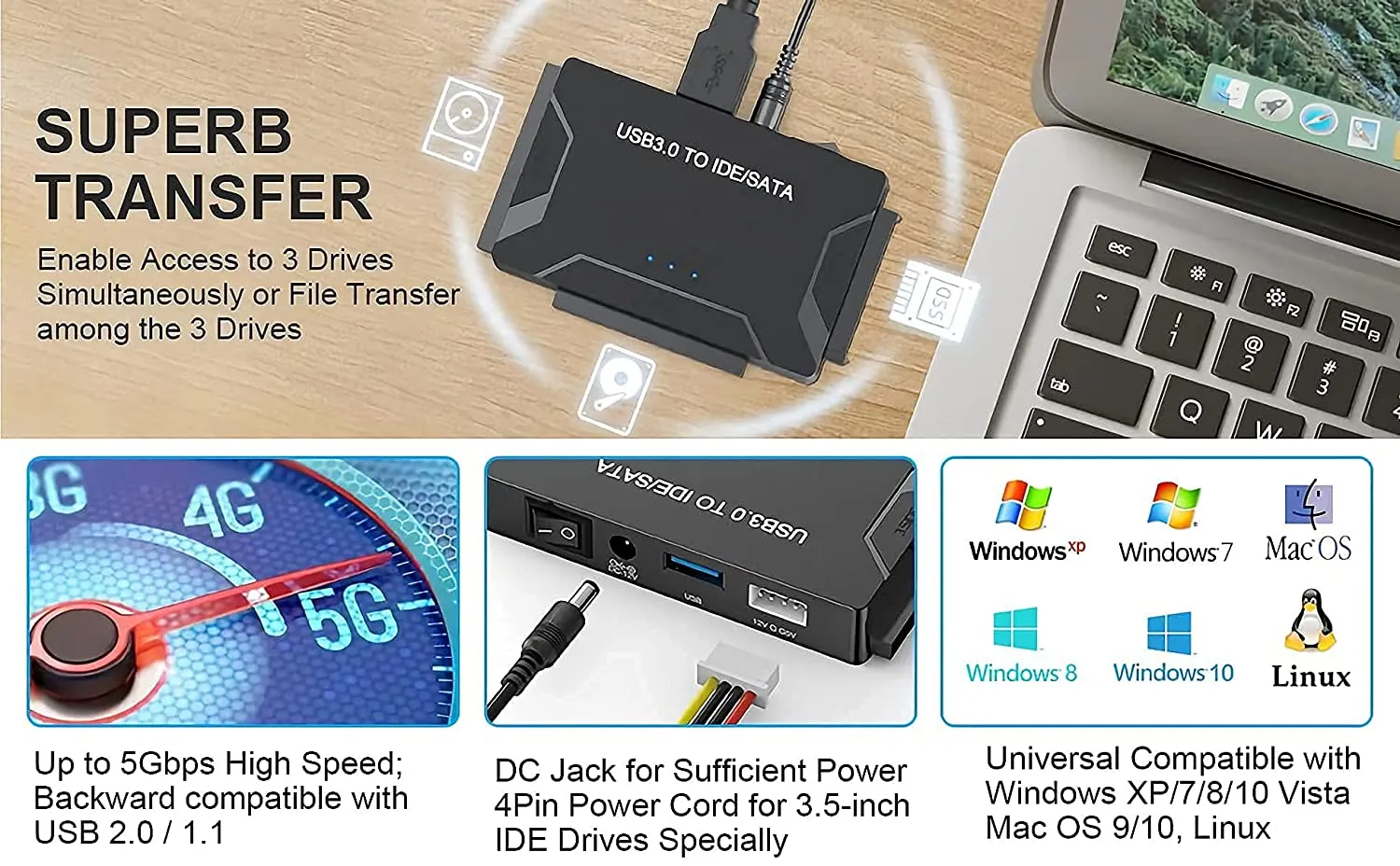 USB 3.0 to SATA IDE Hard Disk Adapter Converter Cable for 3.5 2.5 inch HDD/SSD CD DVD ROM CD-RW 3 in 1 IDE SATA Adapter USB 3.0 to SATA IDE Hard Disk Adapter Converter Cable for 3.5 2.5 inch HDD/SSD CD DVD ROM CD-RW 3 in 1 IDE SATA Adapter