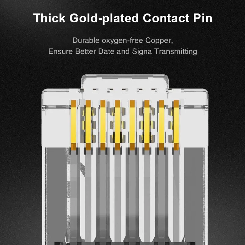 ZoeRax Cat6 CAT5e Pass Through RJ45 Modular Plug Network Connectors UTP 15μ Gold-Plated 1.1mm Hole End for Ethernet Cable