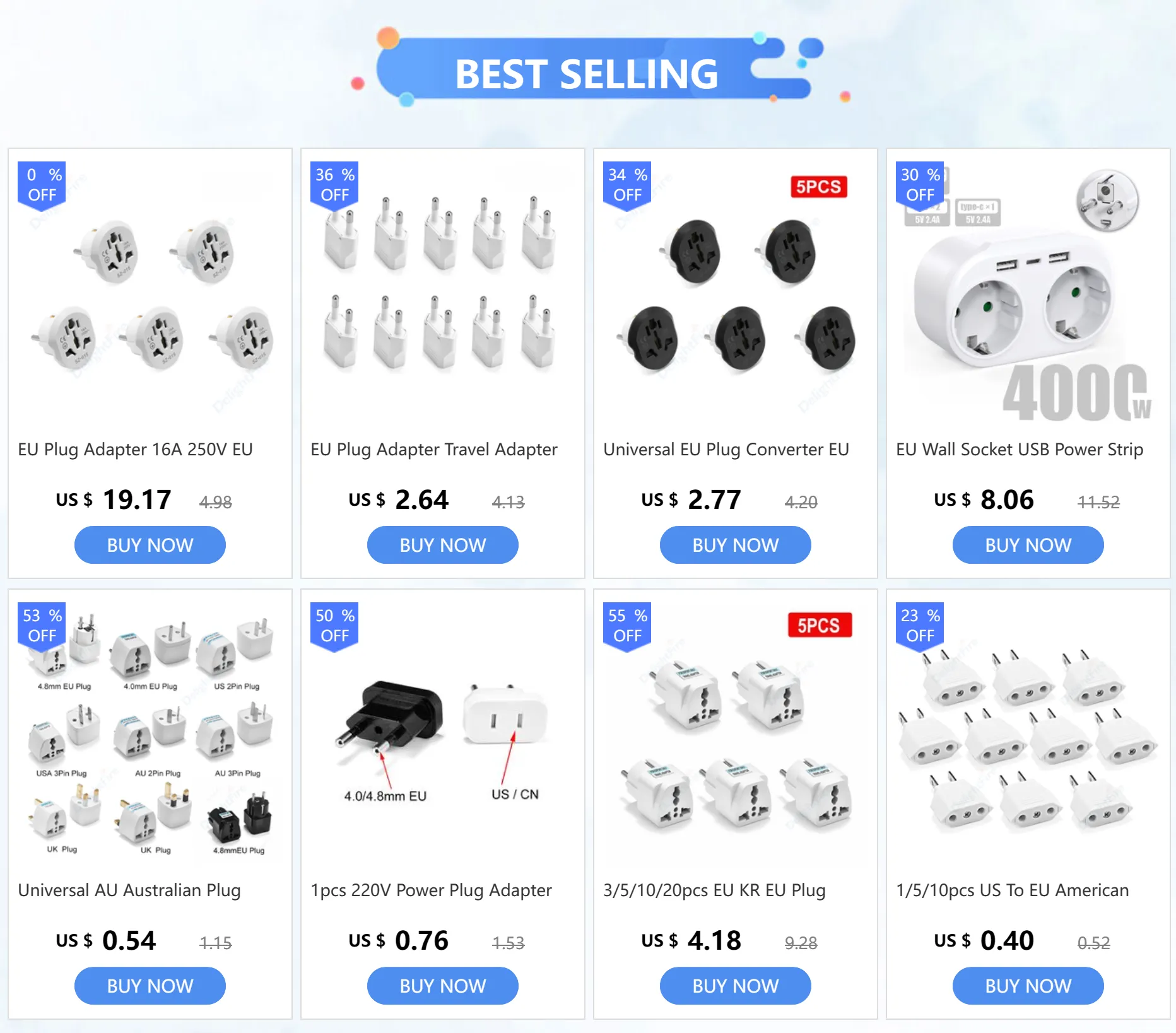 EU Plug Adapter Travel Adapter CN US To EU KR Brazil Israel Black/White Power Adapter Electrical Plug Converter Sockets Outlet