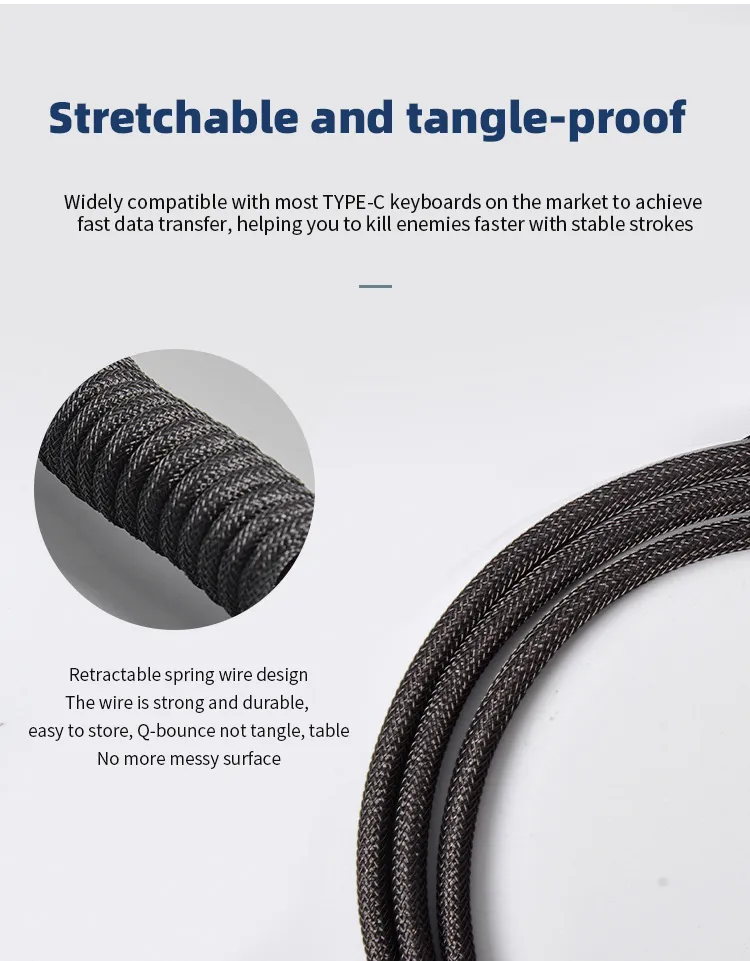 3M Type C Mechanical Keyboard Coiled Cable USB Keyboard Wire Mechanical Keyboard Aviator Desktop Computer Aviation Connector