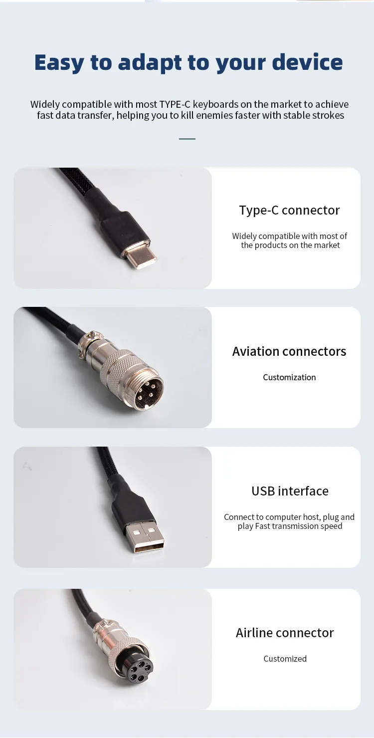 3M Type C Mechanical Keyboard Coiled Cable USB Keyboard Wire Mechanical Keyboard Aviator Desktop Computer Aviation Connector