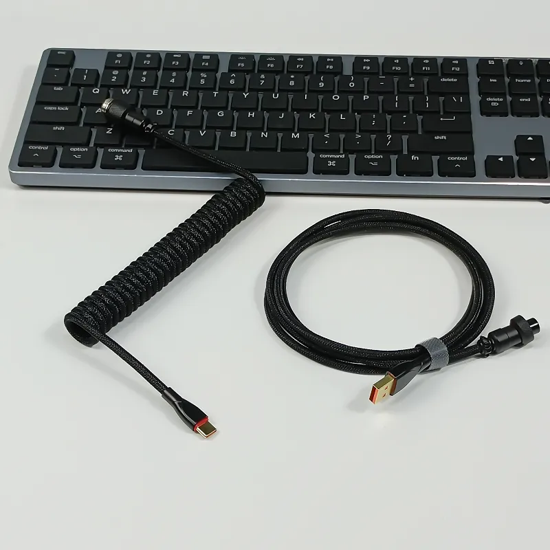 Coiled Keyboard Cable USB C for Mechanical Gaming Keyboard Double-Sleeved Wire with Detachable Metal Aviator Connector Charging