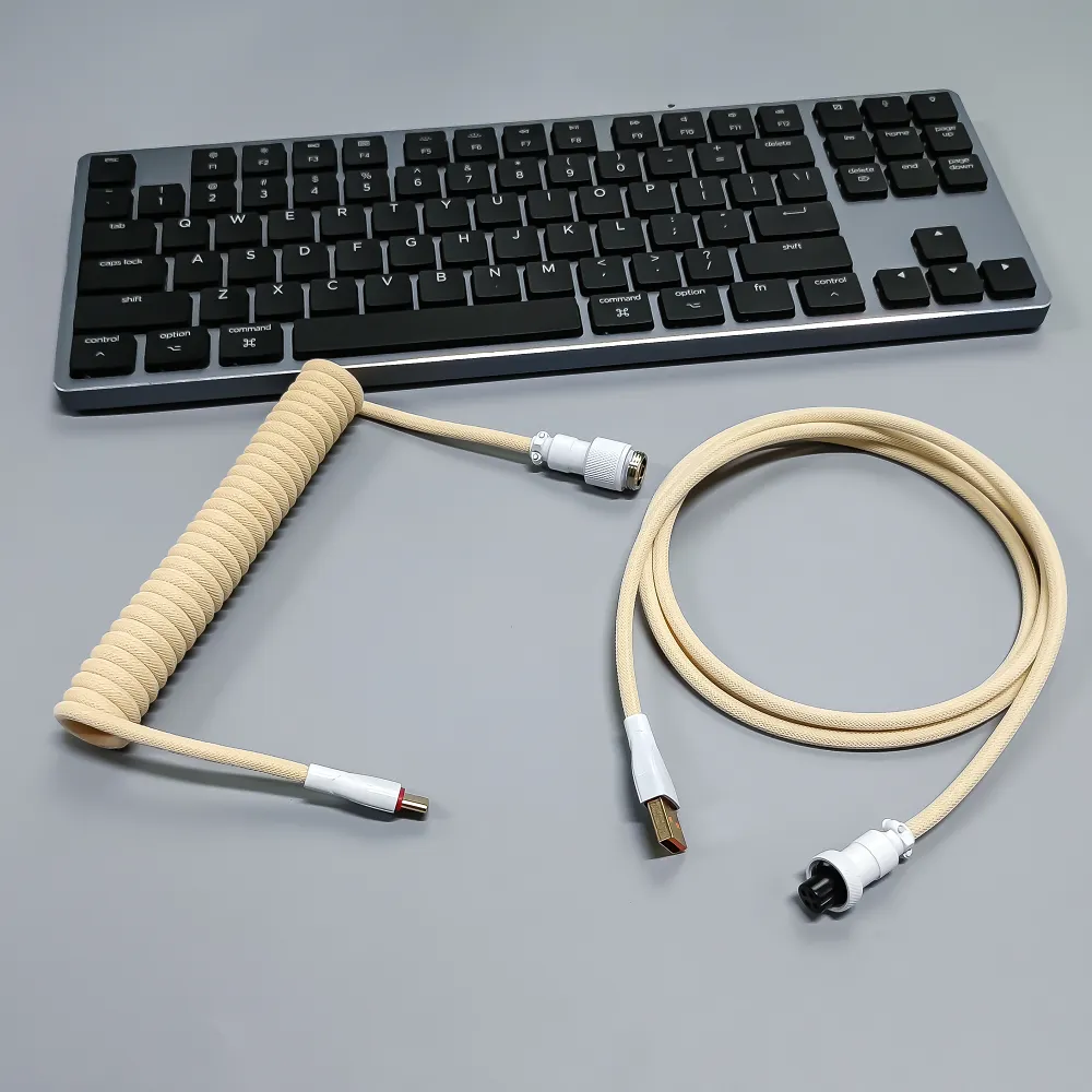 Coiled Keyboard Cable USB C for Mechanical Gaming Keyboard Double-Sleeved Wire with Detachable Metal Aviator Connector Charging