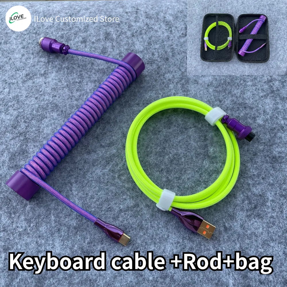 Coiled Keyboard Cable USB C for Mechanical Gaming Keyboard Double-Sleeved Wire with Detachable Metal Aviator Connector Charging Coiled Keyboard Cable USB C for Mechanical Gaming Keyboard Double-Sleeved Wire with Detachable Metal Aviator Connector Charging