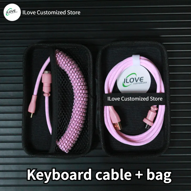 Coiled Keyboard Cable USB C for Mechanical Gaming Keyboard Double-Sleeved Wire with Detachable Metal Aviator Connector Charging