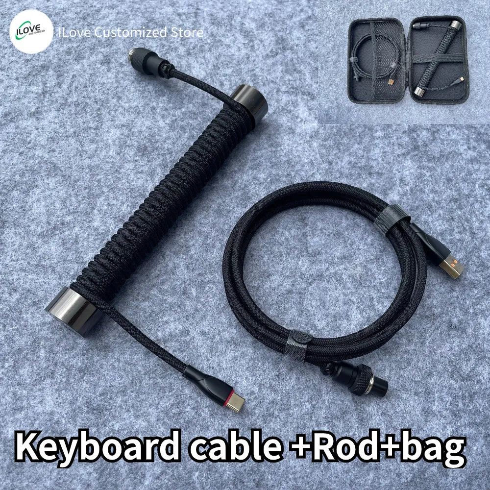 Coiled Keyboard Cable USB C for Mechanical Gaming Keyboard Double-Sleeved Wire with Detachable Metal Aviator Connector Charging Coiled Keyboard Cable USB C for Mechanical Gaming Keyboard Double-Sleeved Wire with Detachable Metal Aviator Connector Charging