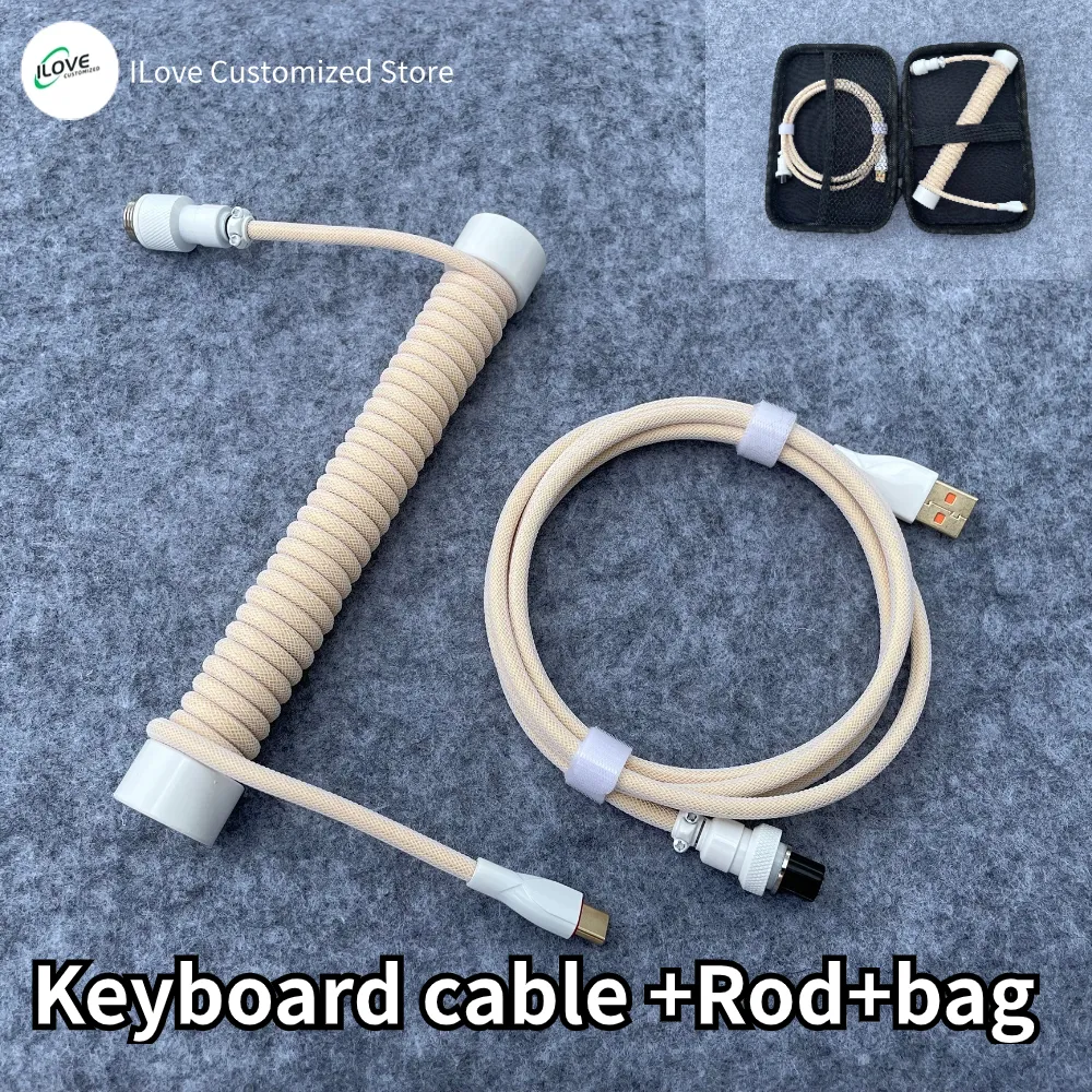 Coiled Keyboard Cable USB C for Mechanical Gaming Keyboard Double-Sleeved Wire with Detachable Metal Aviator Connector Charging