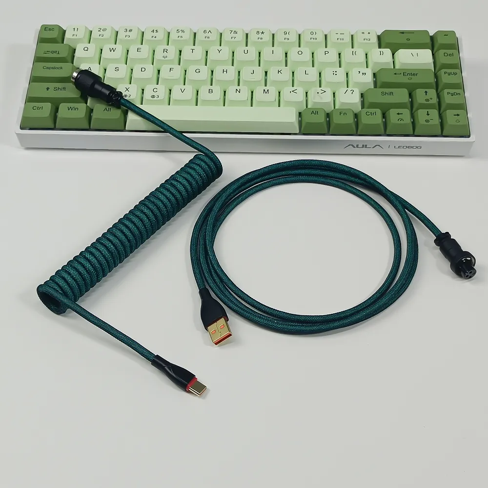 Coiled Keyboard Cable USB C for Mechanical Gaming Keyboard Double-Sleeved Wire with Detachable Metal Aviator Connector Charging