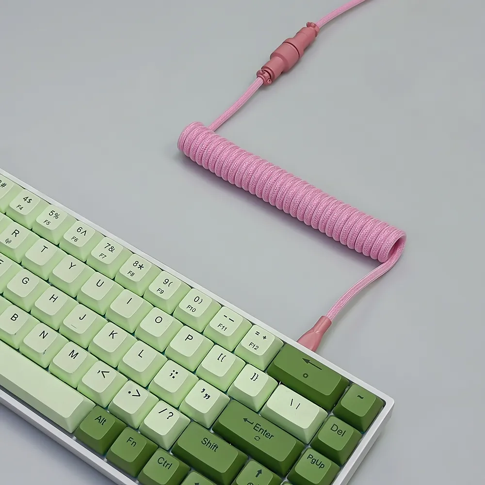 Coiled Keyboard Cable USB C for Mechanical Gaming Keyboard Double-Sleeved Wire with Detachable Metal Aviator Connector Charging