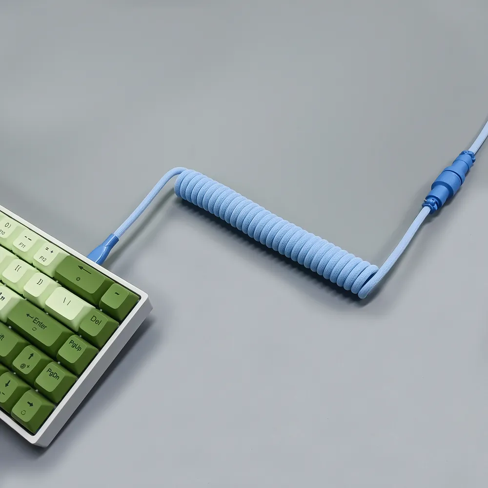 Coiled Keyboard Cable USB C for Mechanical Gaming Keyboard Double-Sleeved Wire with Detachable Metal Aviator Connector Charging