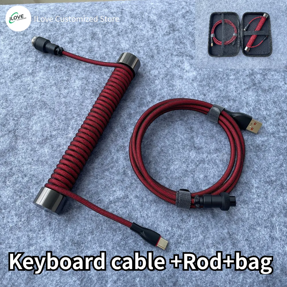 Coiled Keyboard Cable USB C for Mechanical Gaming Keyboard Double-Sleeved Wire with Detachable Metal Aviator Connector Charging Coiled Keyboard Cable USB C for Mechanical Gaming Keyboard Double-Sleeved Wire with Detachable Metal Aviator Connector Charging
