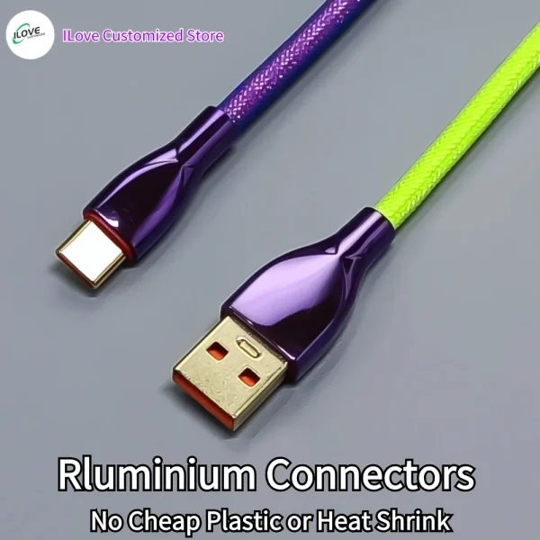 Coiled Keyboard Cable USB C for Mechanical Gaming Keyboard Double-Sleeved Wire with Detachable Metal Aviator Connector Charging