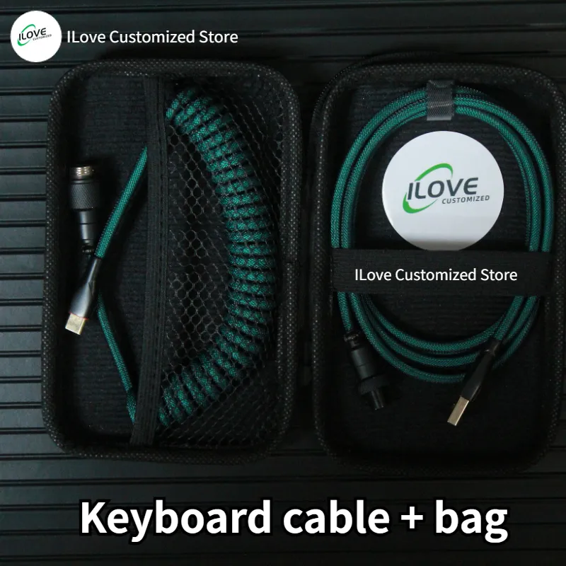 Coiled Keyboard Cable USB C for Mechanical Gaming Keyboard Double-Sleeved Wire with Detachable Metal Aviator Connector Charging