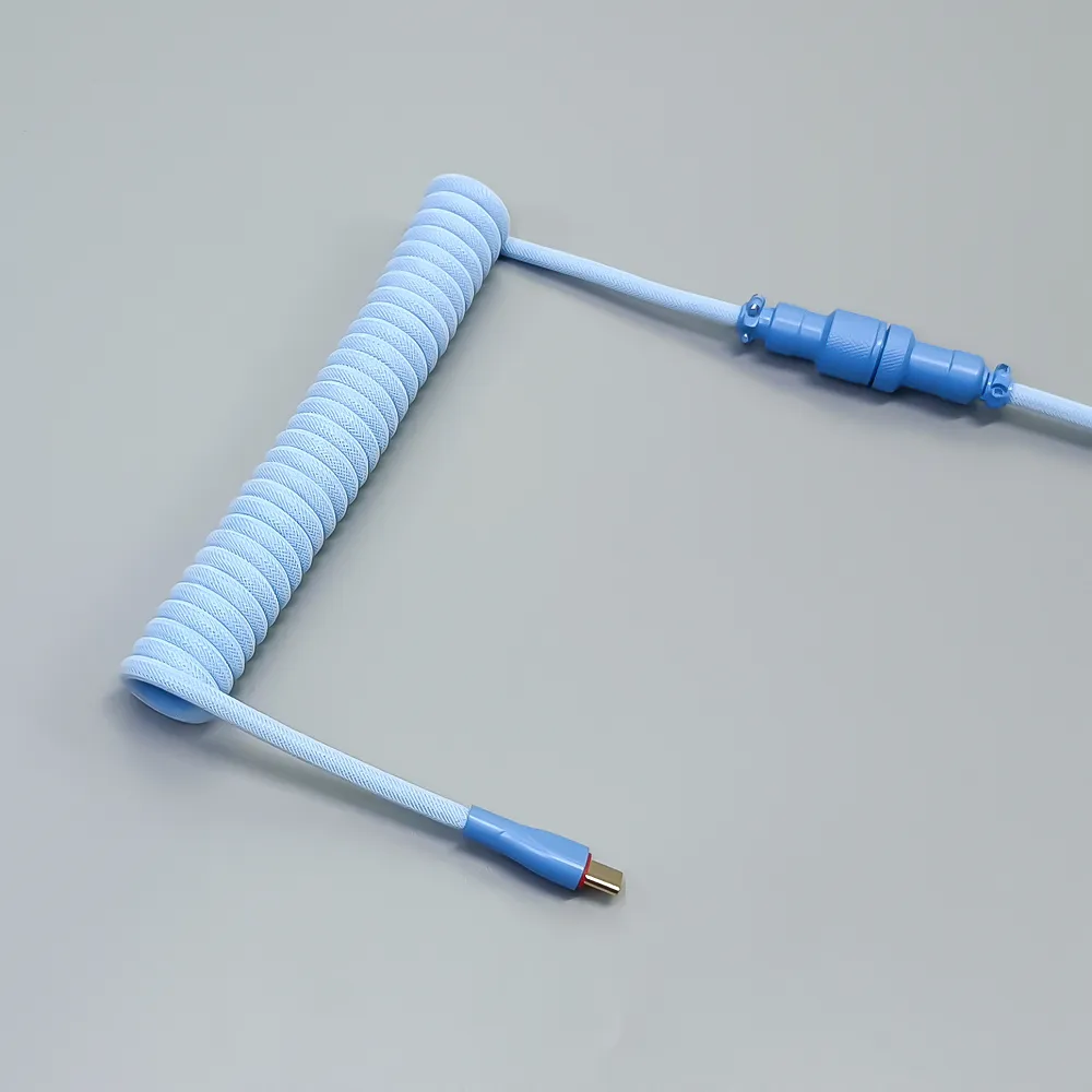 Coiled Keyboard Cable USB C for Mechanical Gaming Keyboard Double-Sleeved Wire with Detachable Metal Aviator Connector Charging