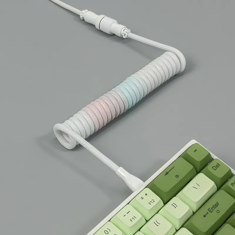 Coiled Keyboard Cable USB C for Mechanical Gaming Keyboard Double-Sleeved Wire with Detachable Metal Aviator Connector Charging