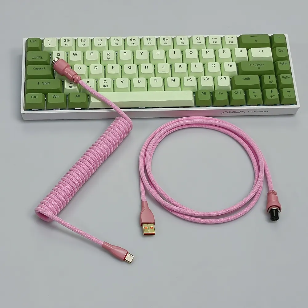 Coiled Keyboard Cable USB C for Mechanical Gaming Keyboard Double-Sleeved Wire with Detachable Metal Aviator Connector Charging