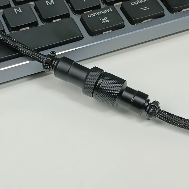 Coiled Keyboard Cable USB C for Mechanical Gaming Keyboard Double-Sleeved Wire with Detachable Metal Aviator Connector Charging