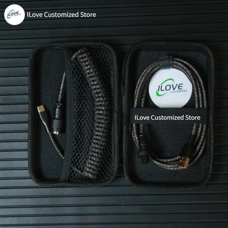 Coiled Keyboard Cable USB C for Mechanical Gaming Keyboard Double-Sleeved Wire with Detachable Metal Aviator Connector Charging