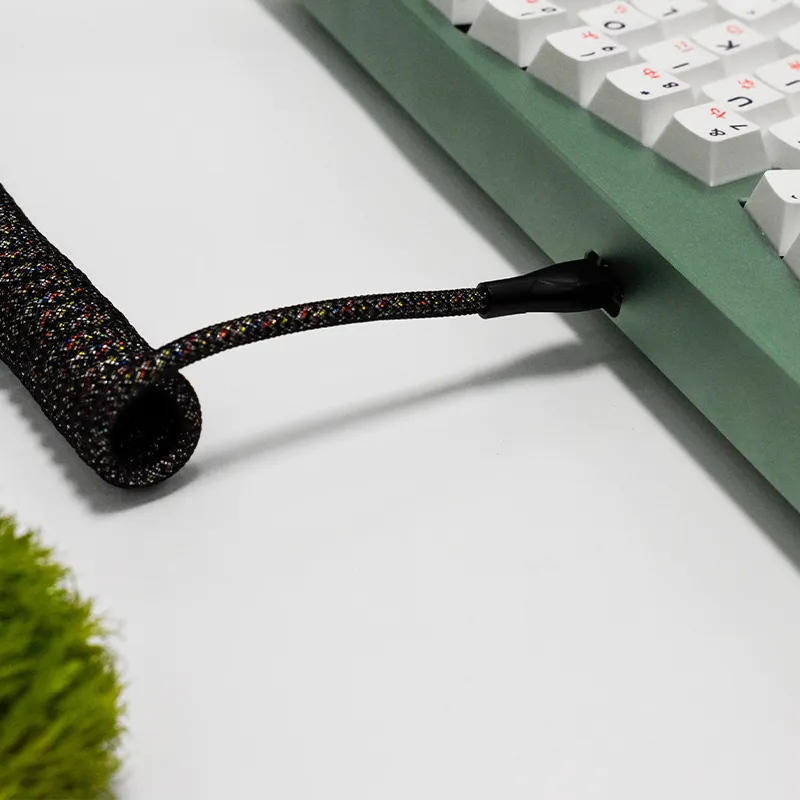 Coiled Keyboard Cable USB C for Mechanical Gaming Keyboard Double-Sleeved Wire with Detachable Metal Aviator Connector Charging