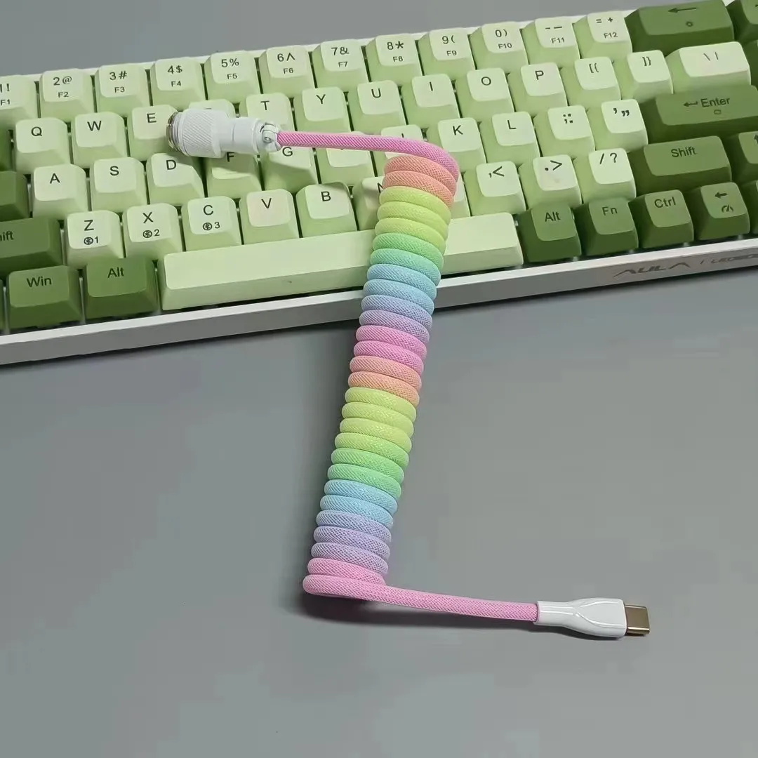 Coiled Keyboard Cable USB C for Mechanical Gaming Keyboard Double-Sleeved Wire with Detachable Metal Aviator Connector Charging