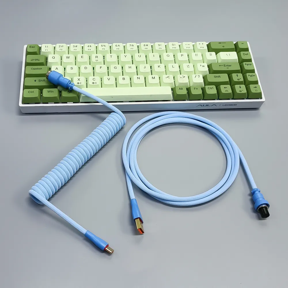 Coiled Keyboard Cable USB C for Mechanical Gaming Keyboard Double-Sleeved Wire with Detachable Metal Aviator Connector Charging