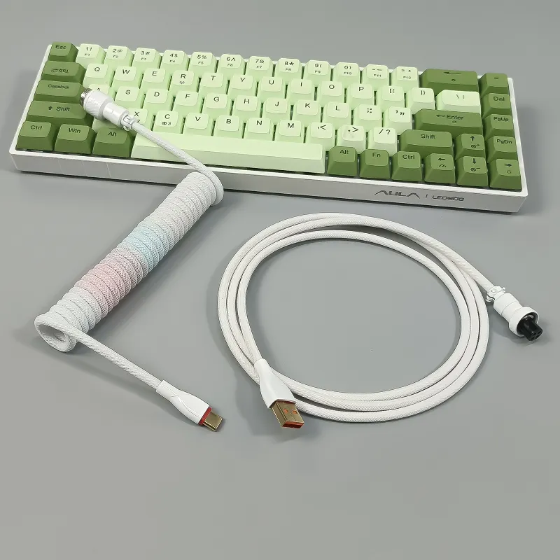 Coiled Keyboard Cable USB C for Mechanical Gaming Keyboard Double-Sleeved Wire with Detachable Metal Aviator Connector Charging
