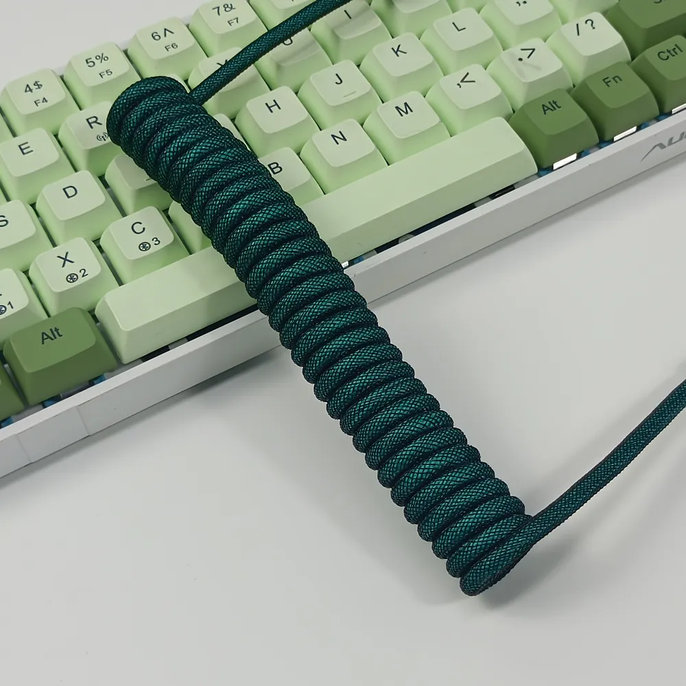Coiled Keyboard Cable USB C for Mechanical Gaming Keyboard Double-Sleeved Wire with Detachable Metal Aviator Connector Charging
