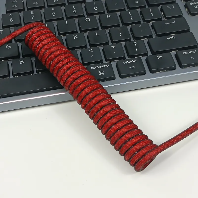 Coiled Keyboard Cable USB C for Mechanical Gaming Keyboard Double-Sleeved Wire with Detachable Metal Aviator Connector Charging