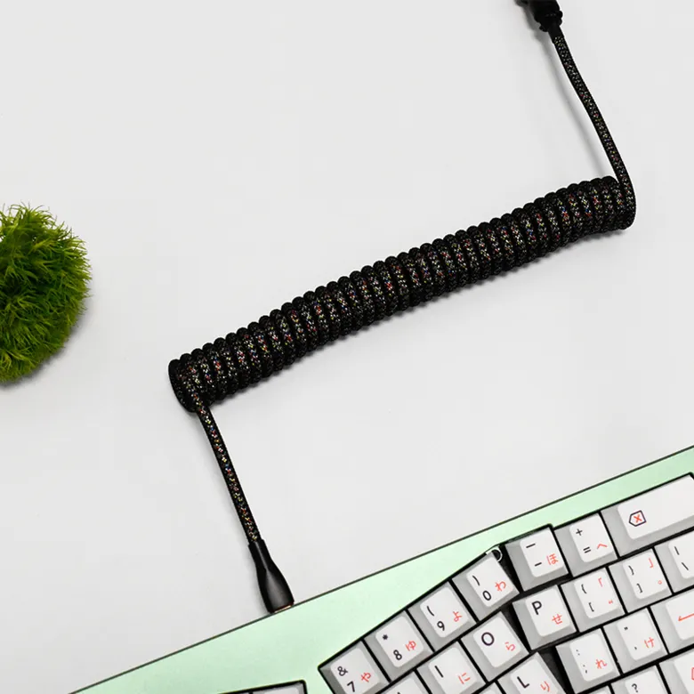 Coiled Keyboard Cable USB C for Mechanical Gaming Keyboard Double-Sleeved Wire with Detachable Metal Aviator Connector Charging