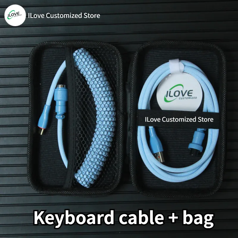 Coiled Keyboard Cable USB C for Mechanical Gaming Keyboard Double-Sleeved Wire with Detachable Metal Aviator Connector Charging
