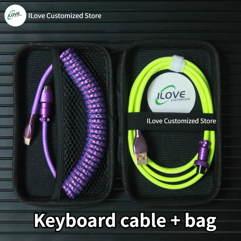 Coiled Keyboard Cable USB C for Mechanical Gaming Keyboard Double-Sleeved Wire with Detachable Metal Aviator Connector Charging