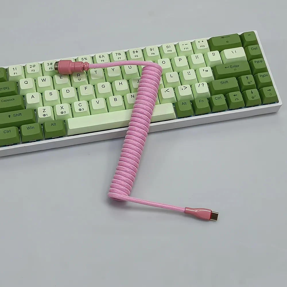 Coiled Keyboard Cable USB C for Mechanical Gaming Keyboard Double-Sleeved Wire with Detachable Metal Aviator Connector Charging