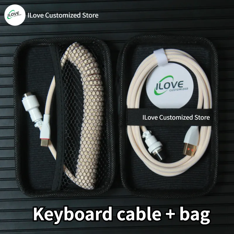 Coiled Keyboard Cable USB C for Mechanical Gaming Keyboard Double-Sleeved Wire with Detachable Metal Aviator Connector Charging