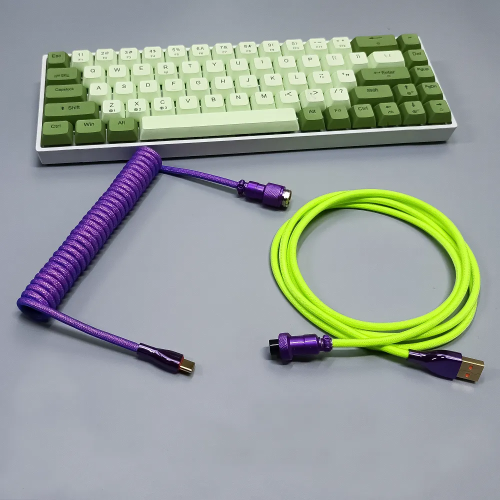 Coiled Keyboard Cable USB C for Mechanical Gaming Keyboard Double-Sleeved Wire with Detachable Metal Aviator Connector Charging