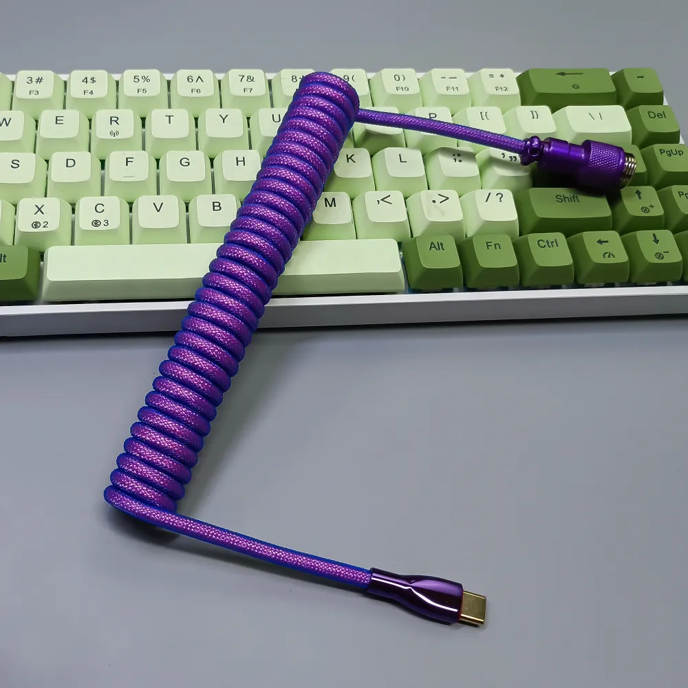 Coiled Keyboard Cable USB C for Mechanical Gaming Keyboard Double-Sleeved Wire with Detachable Metal Aviator Connector Charging