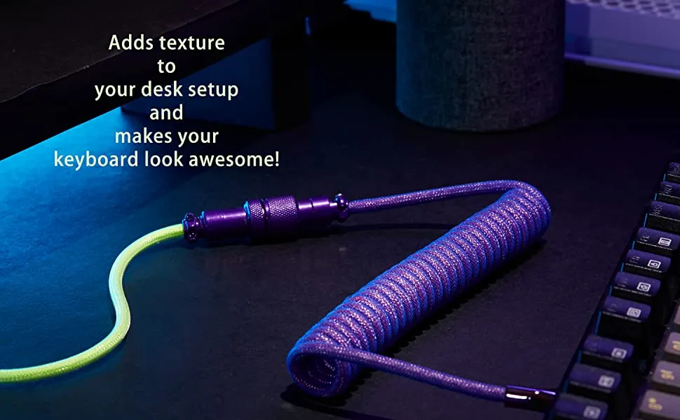 Coiled Keyboard Cable USB C for Mechanical Gaming Keyboard Double-Sleeved Wire with Detachable Metal Aviator Connector Charging