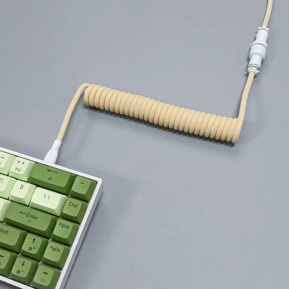 Coiled Keyboard Cable USB C for Mechanical Gaming Keyboard Double-Sleeved Wire with Detachable Metal Aviator Connector Charging