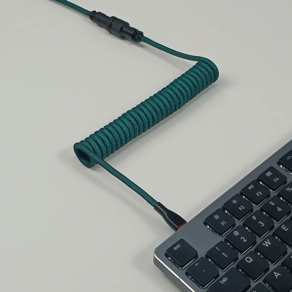 Coiled Keyboard Cable USB C for Mechanical Gaming Keyboard Double-Sleeved Wire with Detachable Metal Aviator Connector Charging