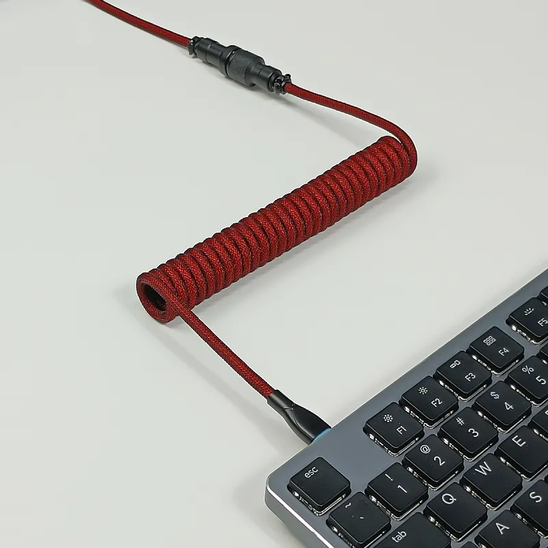 Coiled Keyboard Cable USB C for Mechanical Gaming Keyboard Double-Sleeved Wire with Detachable Metal Aviator Connector Charging