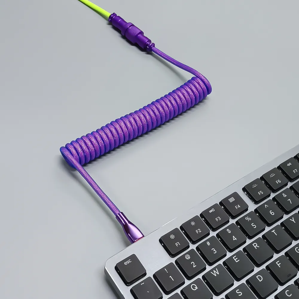 Coiled Keyboard Cable USB C for Mechanical Gaming Keyboard Double-Sleeved Wire with Detachable Metal Aviator Connector Charging