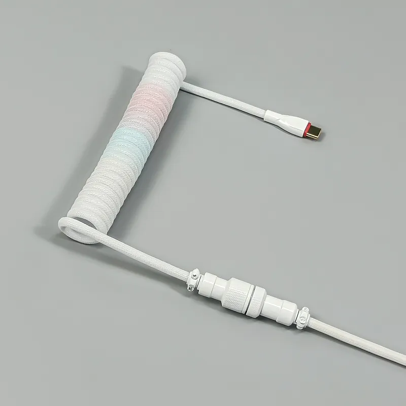 Coiled Keyboard Cable USB C for Mechanical Gaming Keyboard Double-Sleeved Wire with Detachable Metal Aviator Connector Charging