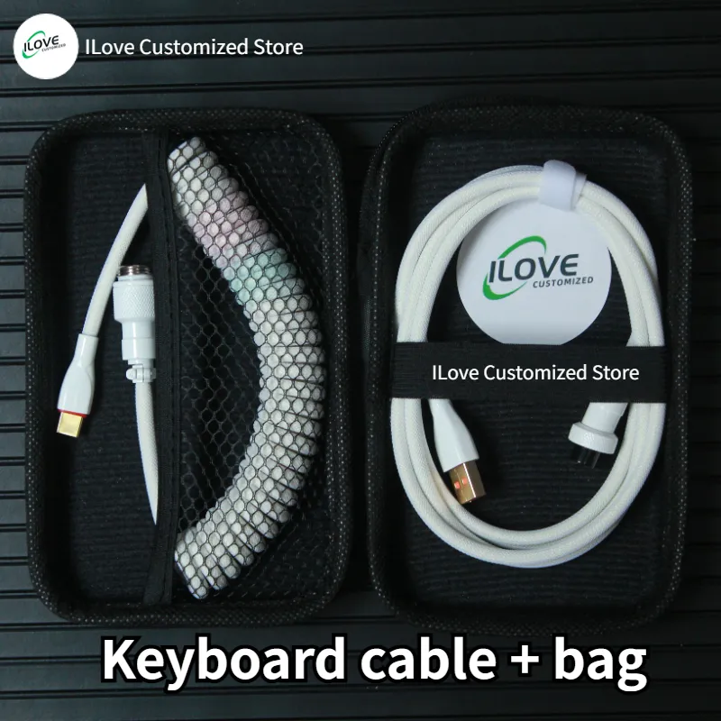 Coiled Keyboard Cable USB C for Mechanical Gaming Keyboard Double-Sleeved Wire with Detachable Metal Aviator Connector Charging Coiled Keyboard Cable USB C for Mechanical Gaming Keyboard Double-Sleeved Wire with Detachable Metal Aviator Connector Charging