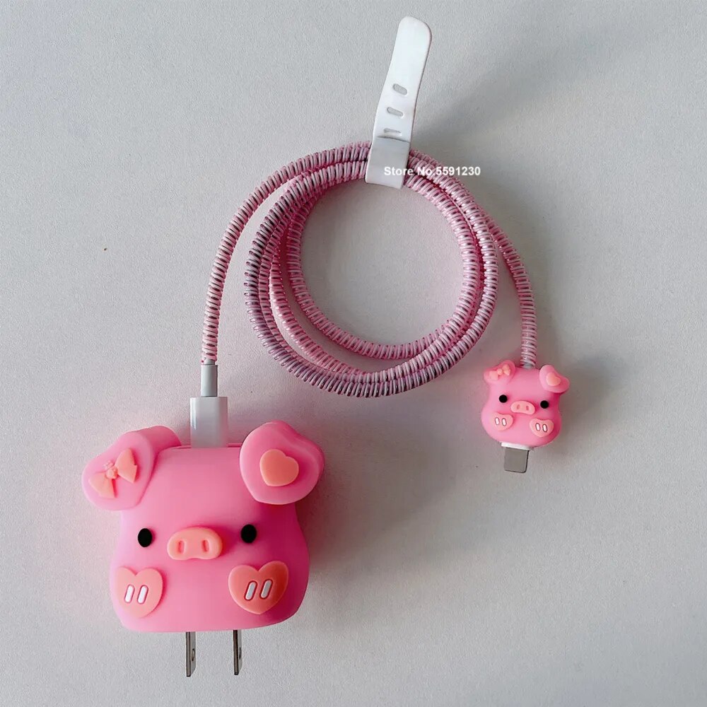 4Pcs Set Cable Protector for iPhone / iPad 18W/20W Charger Case Cute 3D Cartoon Cable Management Phone Wire Cord Organizers